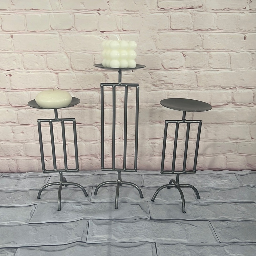 MCM Vintage trio metal candle holder gray HARD TO FIND